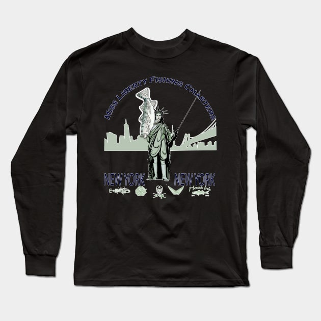 Miss Liberty fishing charters Long Sleeve T-Shirt by Hook Ink